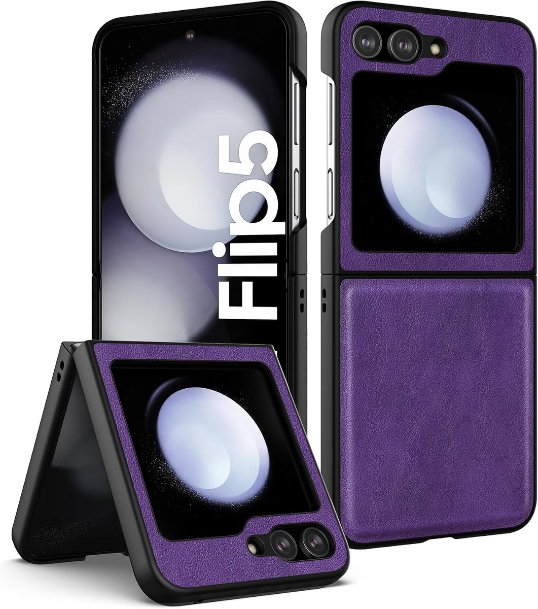 Hoes voor Samsung Galaxy Z Flip 5 (2023), PU-leer, telefoonhoes, case, beschermhoes, cover voor Galaxy Z Flip5 5G, paars