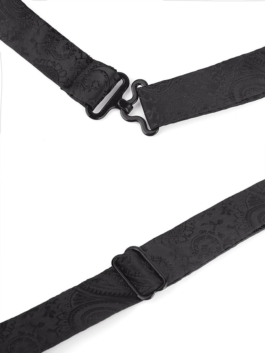Stropdas en pochet voor heren, 2-in-1 set, verstelbaar, met haaksluiting, bruiloftskoord voor bruiloften, paisley-patroon, zwart, Met pochet - zwart, Eén maat
