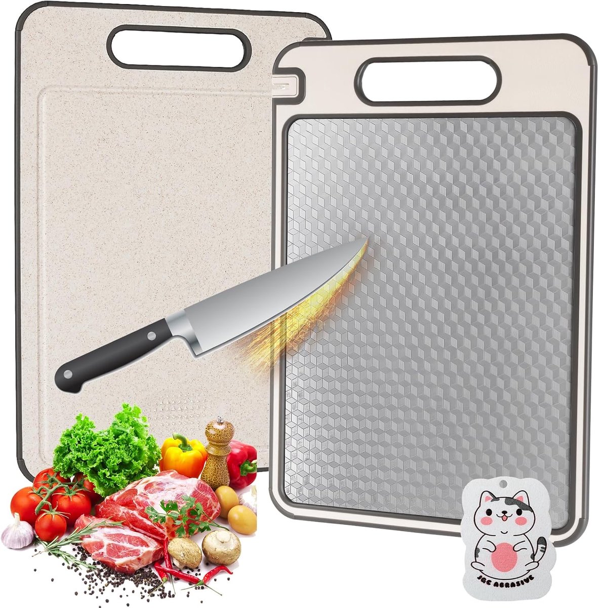 Staal Snijplank 304,Roestvrijstalen Snijplank voor Keuken,Keukenplank Van Roestvrij Staal,voor Vlees,Fruit,Groenten,Babyvoeding,Krasbestendig Gaasontwerp,inclusief Reinigingsspons