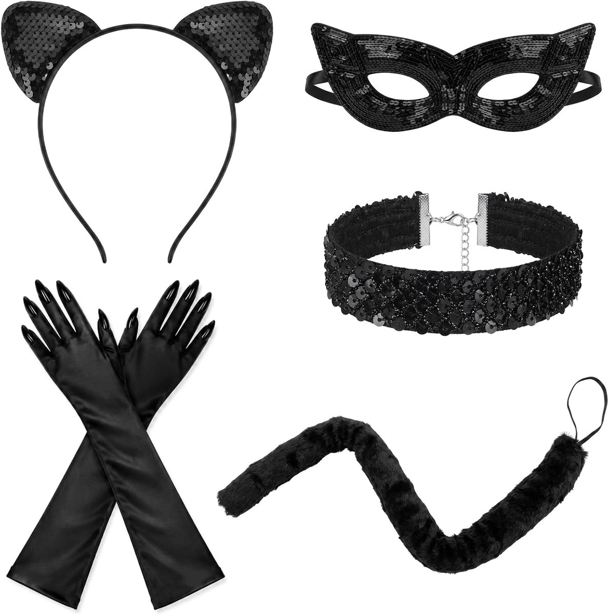 8 stuks kattenkostuum dames, kattenaccessoires dames, Catwoman kostuum