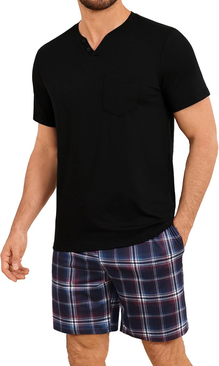 Pyjama voor heren, zomer, pyjamaset, korte mouwen, comfortabel, zacht, S-4XL