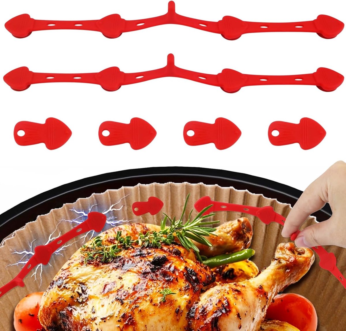 Magneten voor airfryer, bakpapier, 6 stuks, siliconen magneten voor airfryer, hittebestendig, siliconen magneet, voor het fixeren van bakpapier, accessoires voor airfryer, accessoires voor Ninja