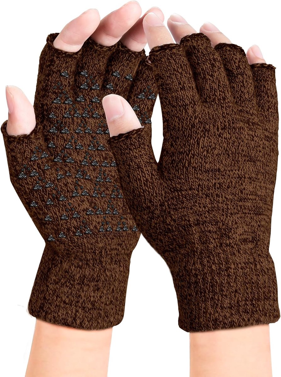 Handschoenen, antislip, vingerloze handschoenen, thermische halve vingerhandschoenen, antislip sporthandschoenen, warme rekbare gebreide handschoenen voor heren en dames
