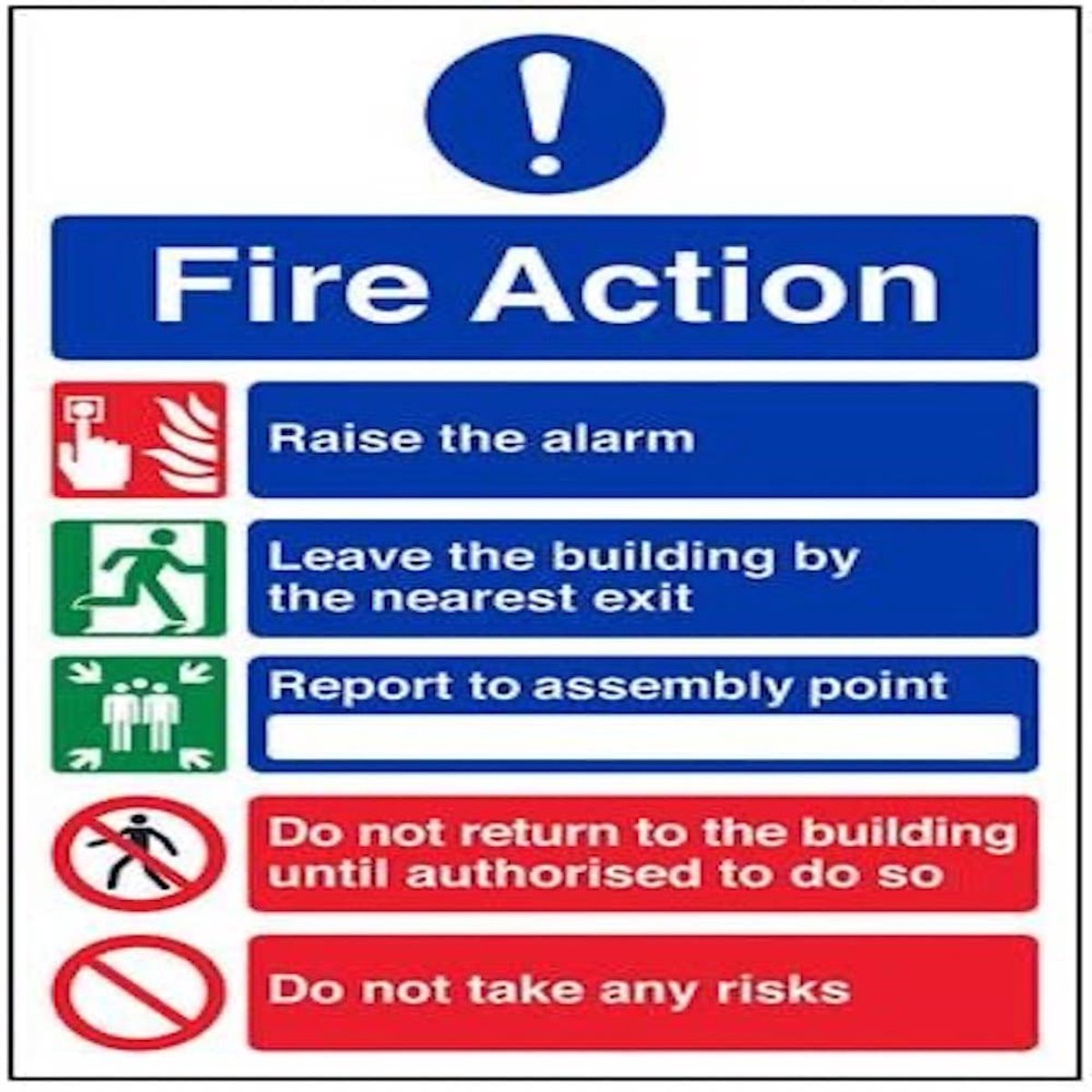 5 Message Risks Fire Action Kennisbord - 210mm x 297mm (A4) - 1mm Rigid Plastic