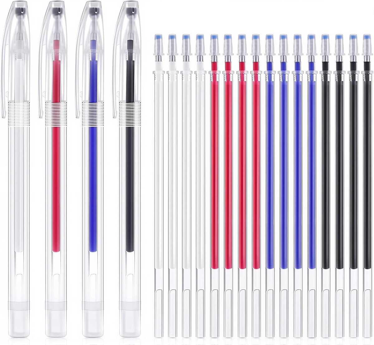 24 stuks markeerstiften van stof, uitwisbaar, 4 kleuren, voor het markeren van stoffen met 20 reservevullingen, voor leer, kleding, naaien, kleding