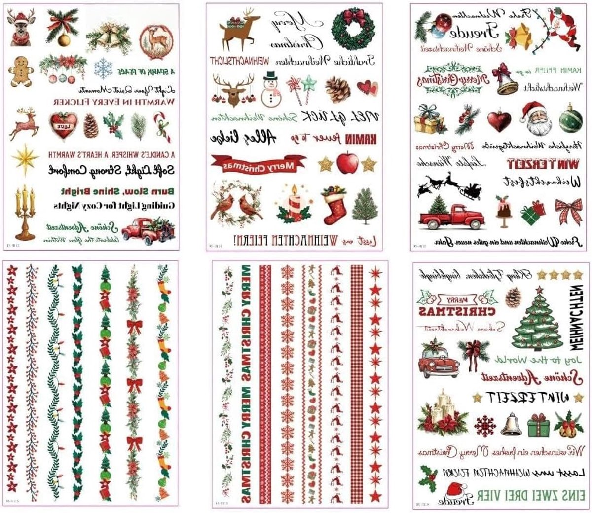 Kaarsentatoeages set van 6 – watertransfer stickers met klassieke kerstmotieven – geschikt voor diverse maten kaarsen – DIY decoratie voor feestelijke tafels en geschenken