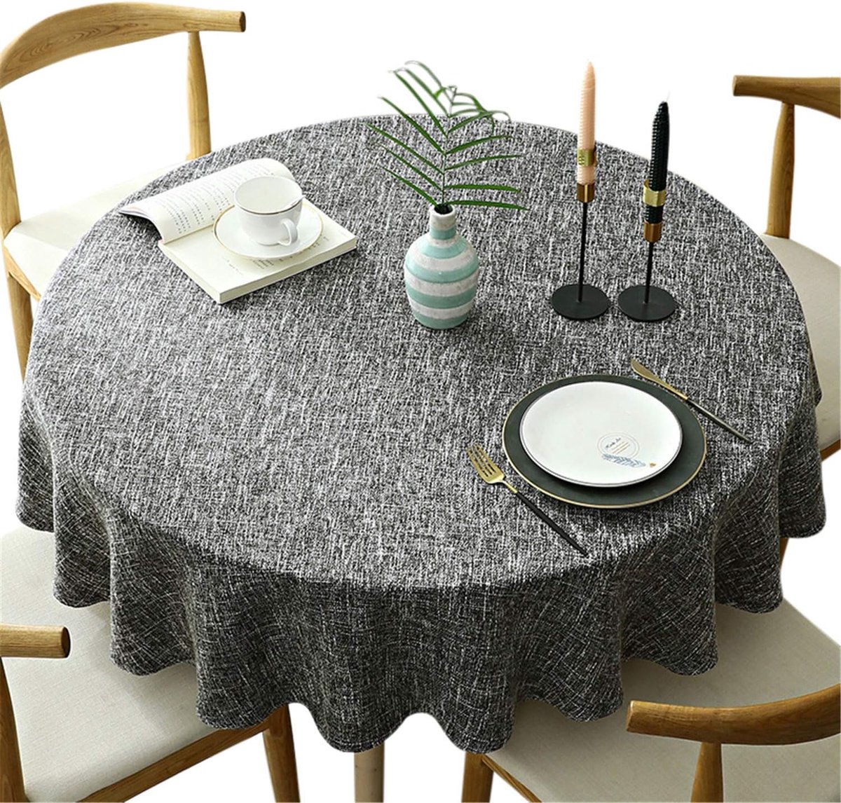Zwaargewicht rond tafelkleed, decoratief effen tafelkleed, katoenen linnen tafelkleed voor keuken eetkamer thuis tafelblad decoratie, donkergrijs, rond - 160 cm