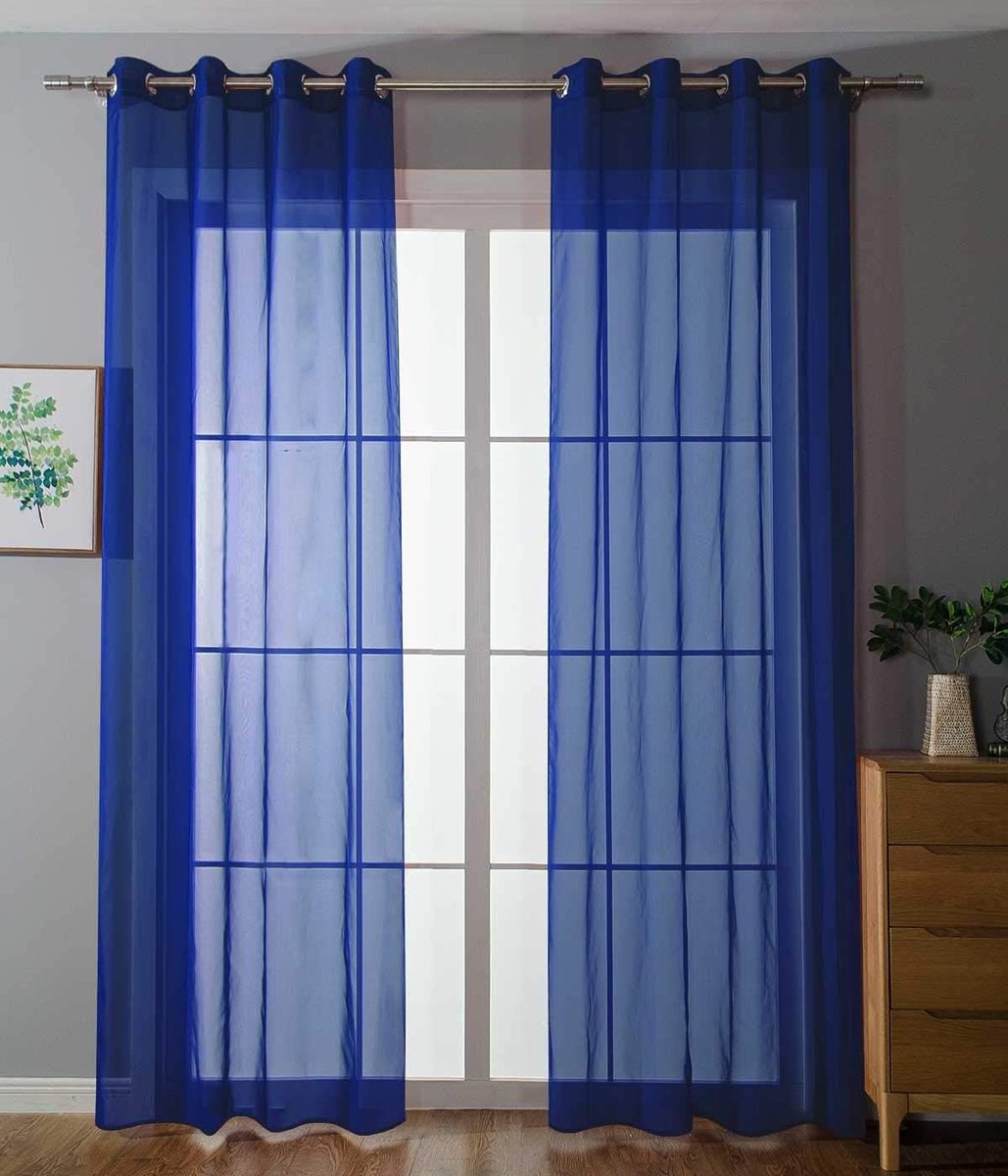 Set van 2 ooggordijnen, transparant »Uni«, gordijn, HxB 145x140 cm, koningsblauw, stores, gordijn, ogen, loodbandsluiting, woonkamer, 20332-cn2