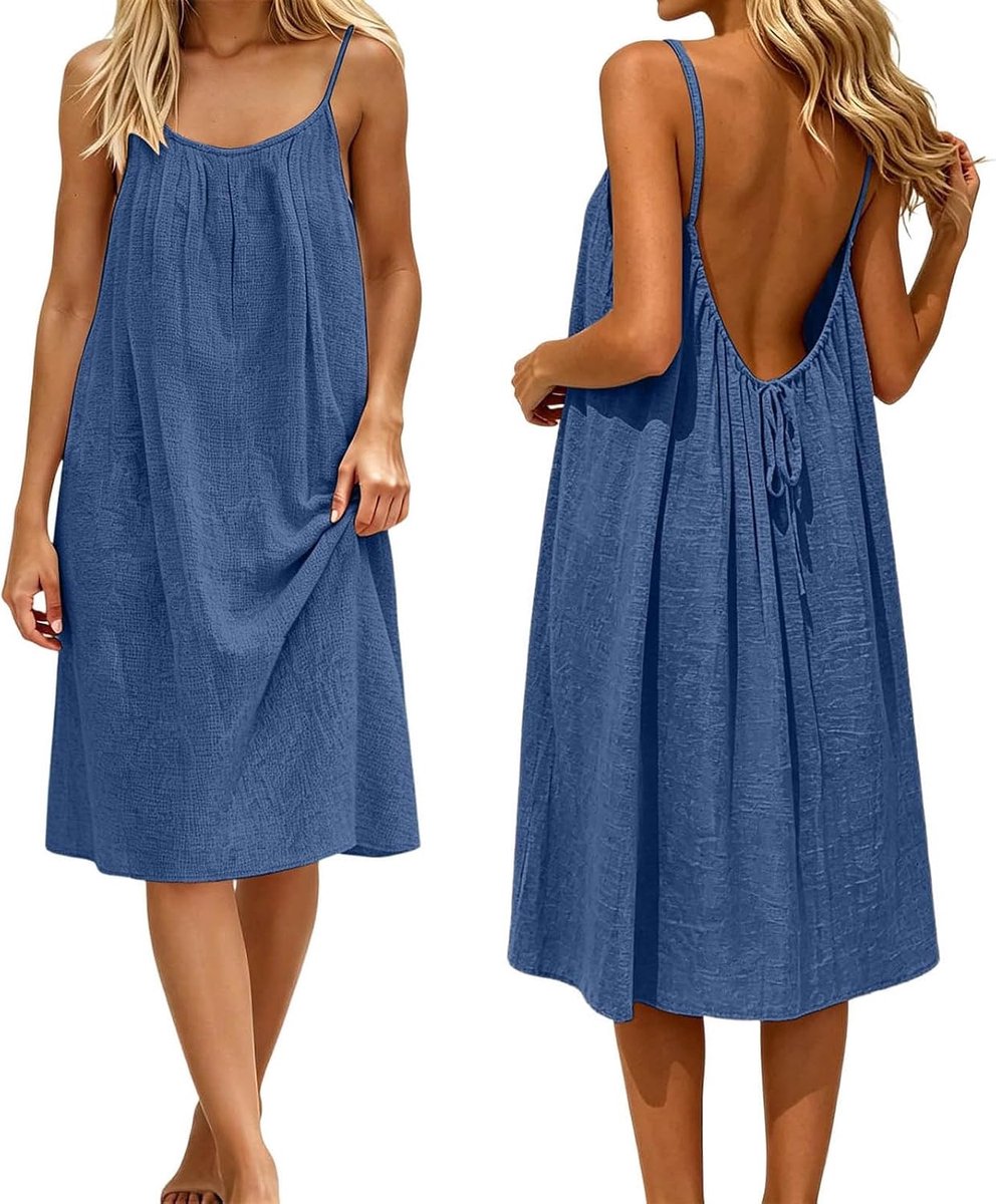 Sommerkleid Damen Ärmellos Spaghettiträger Rückenfreies Midikleid Sommer Tank Kleid Schnür-Stil Strandkleid Trägerkleid