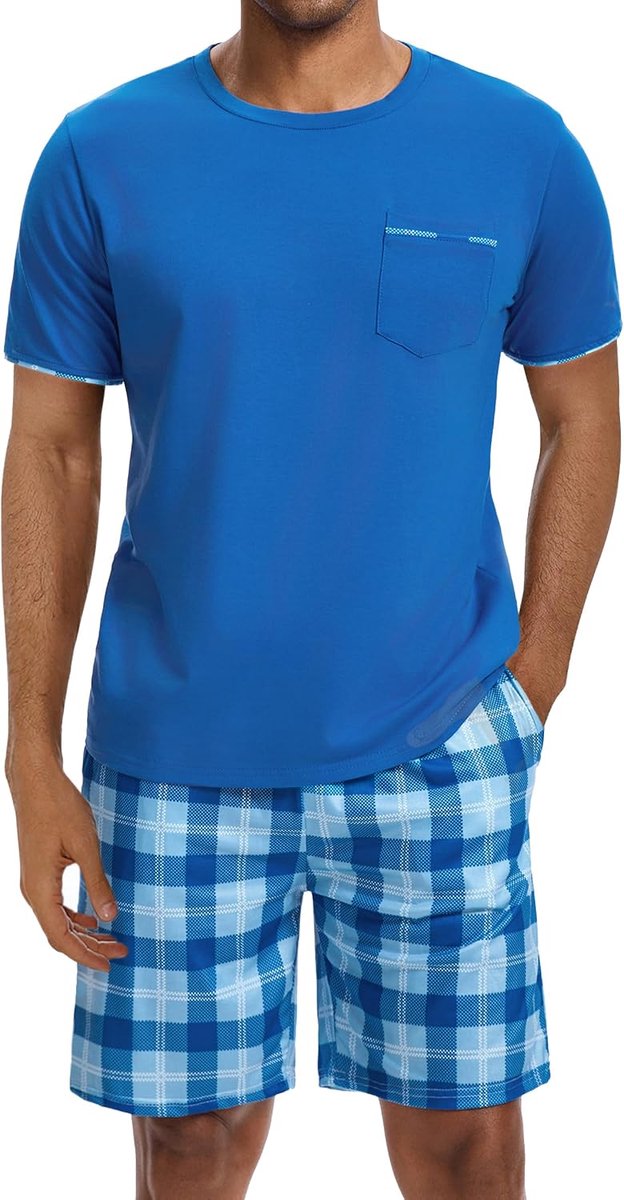 Pyjama Homme Été Ensembles de Pyjama Court Homme Coton Short Vêtements de Détente Deux S-4XL