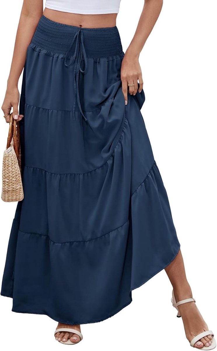 Damesrok voor strandvakantie, lange rok, 2-in-1, lange rok met elastische tailleband en elegante zomerrok, geschikt voor casual gelegenheden in de zee, meerdere maten
