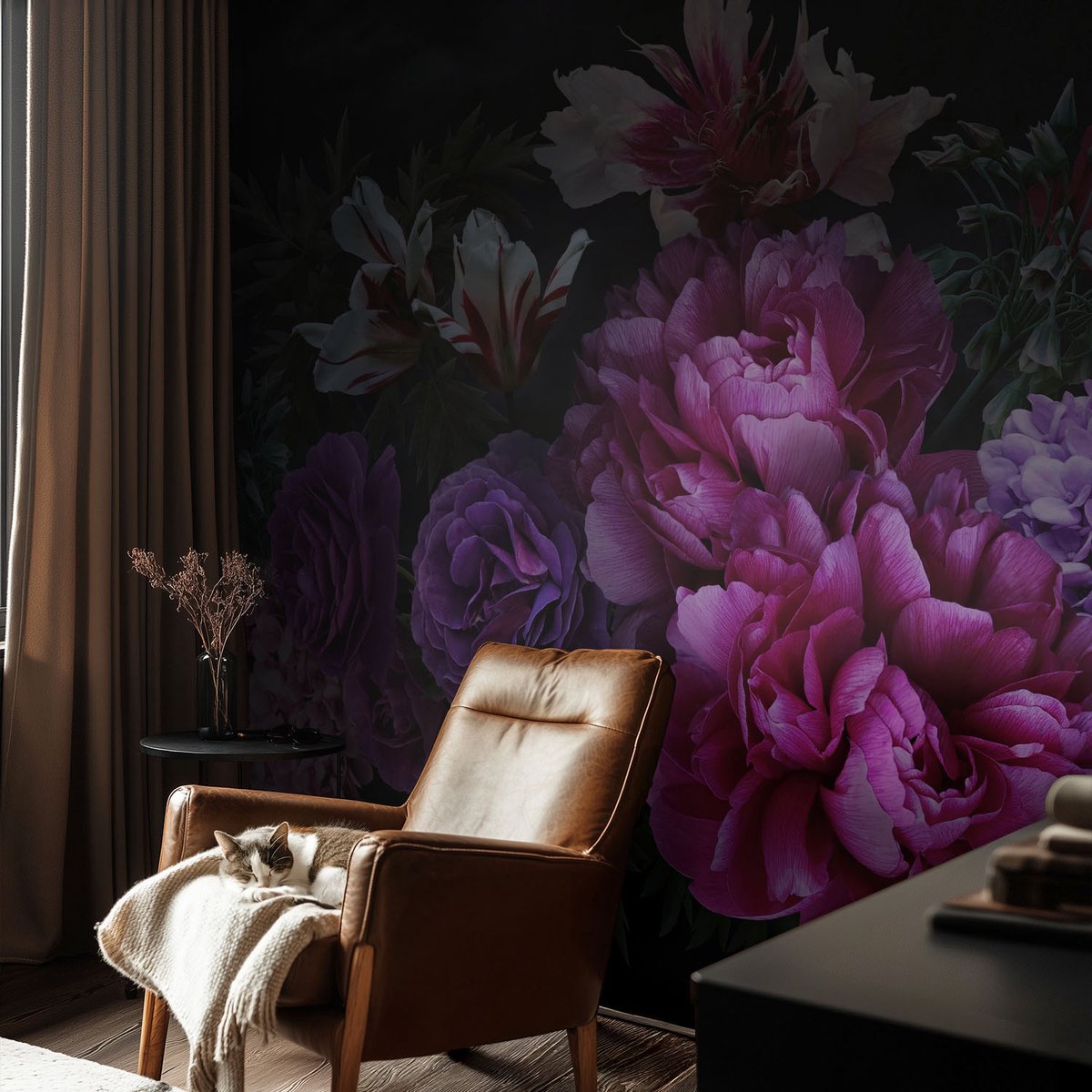 Coloray Vliesbehang - Roze Snellijm Behang - 104x70 cm - Bloemige Elegantie Fotobehang Vlies - Woonkamer behang Bloemen En Planten - Muurschildering - Hal behang