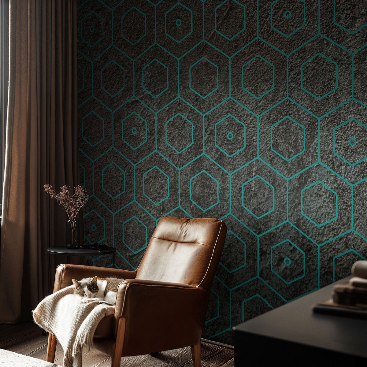 Coloray Vliesbehang - Bruin Snellijm Behang - 104x70 cm - Geometrisch Patroon Fotobehang Vlies - Hal behang Texturen - Muurschildering - Hal behang