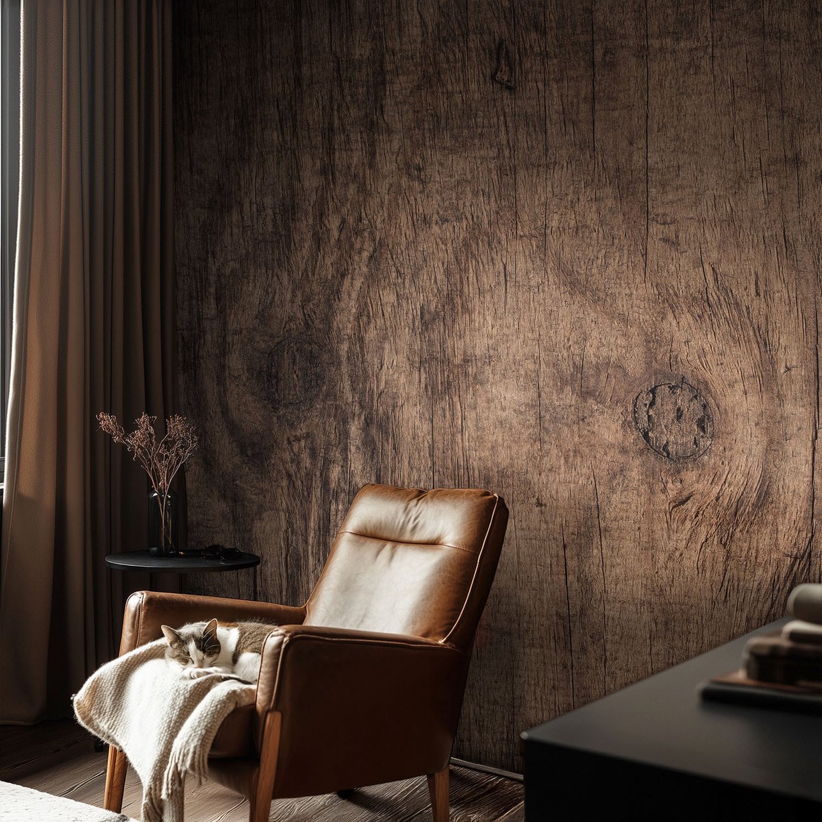 Coloray Vliesbehang - Bruin Snellijm Behang - 104x70 cm - Rustiek Hout Muurschildering - Gang behang Texturen - Fotobehang Vlies - Slaapkamer behang