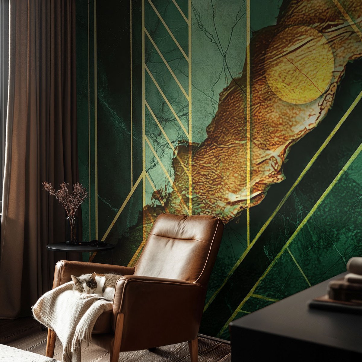 Coloray Vliesbehang - Groente Snellijm Behang - 104x70 cm - Geometrische Spanning Fotobehang Vlies - Hal behang Abstractie - Muurschildering - Hal behang