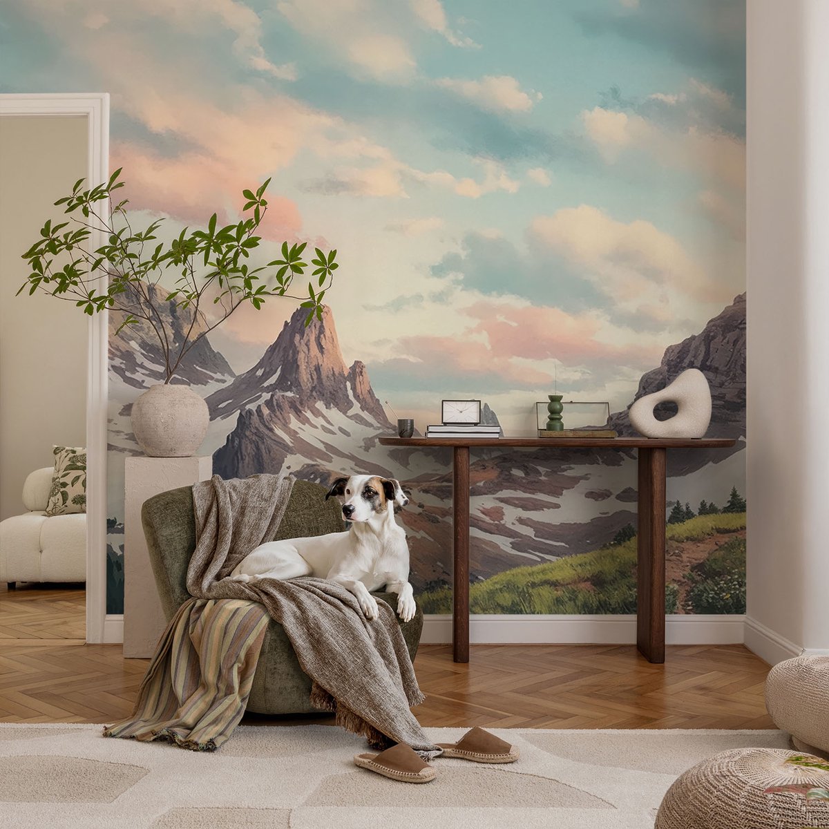 Coloray Vliesbehang - Blauw Snellijm Behang - 104x70 cm - Bergpanorama Fotobehang Vlies - Woonkamer behang Landschappen - Muurschildering - Hal behang