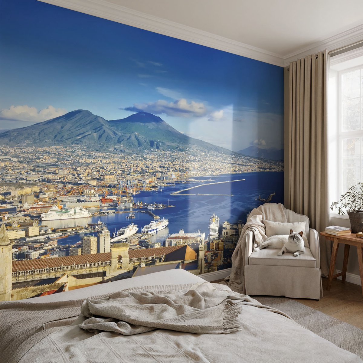 Coloray Vliesbehang - Blauw Snellijm Behang - 104x70 cm - Panorama Aan Zee Fotobehang Vlies - Woonkamer behang Steden - Muurschildering - Woonkamer behang