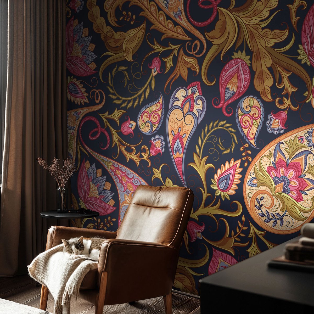 Coloray Vliesbehang - Marine Snellijm Behang - 104x70 cm - Kleurrijk Paisley-Patroon Muurschildering - Slaapkamer behang Achtergronden En Patronen - Fotobehang Vlies - Slaapkamer behang