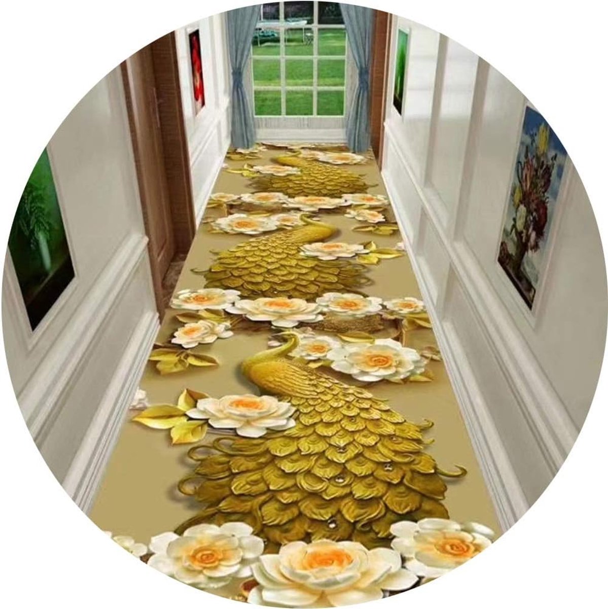 loper tapijten gang tapijt vloerkleed gang mat modern gouden pauwenpatroon ontwerp voor op kantoor hotel nauwe pasvorm, grootte aanpasbaar