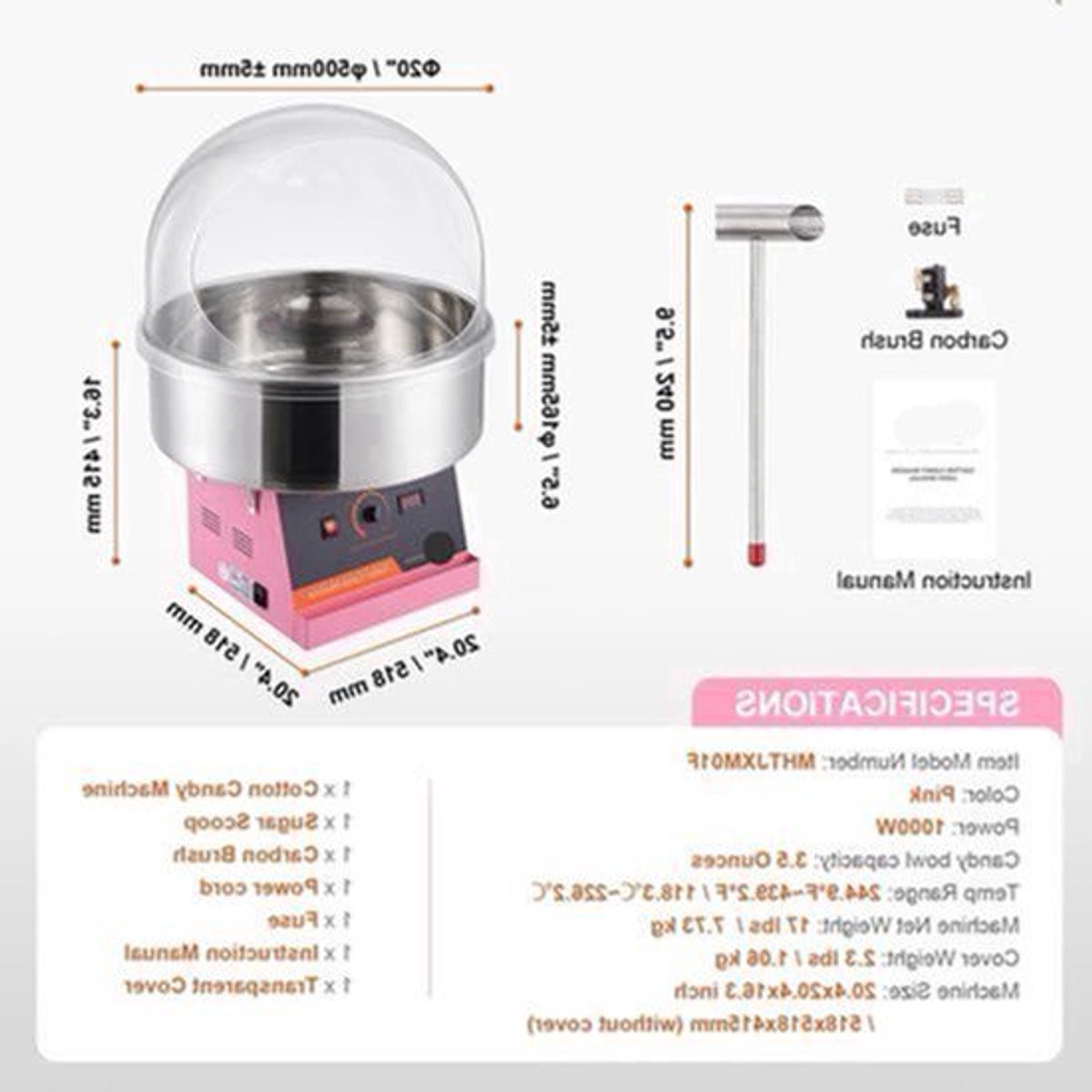 Suikerspinmachine Elektrisch - Suikerspinmachines - Mini Suikerspin - Suikerspinmaker - 1000W - RVS Kom - Instelbare Temperatuur - Suikerschep Inclusief – Voor Feest - Kermis & Evenementen - Roze met Hoes