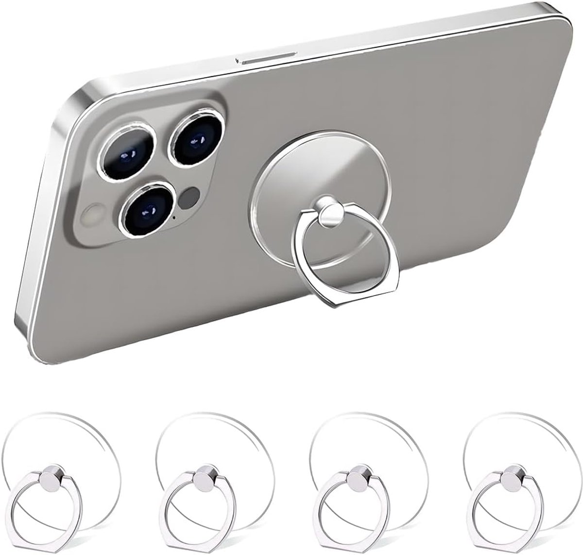 4 stuks transparante ringhouders, transparante telefoonringhouder, handvat voor mobiele telefoon, 360 graden draaibaar, transparant, ringhouder voor mobiele telefoons, smartphones, tablets