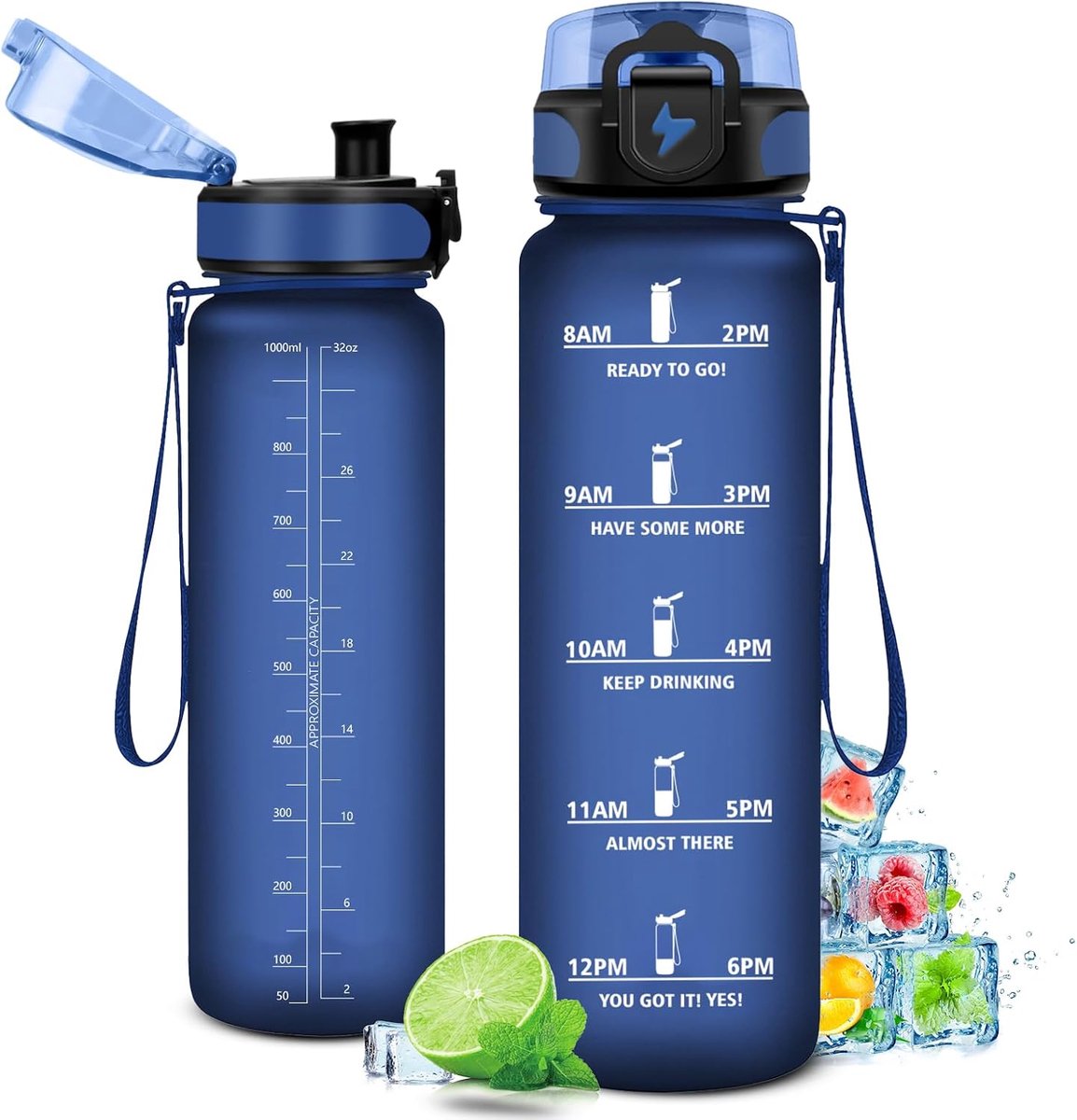 1 l, lekvrije fitnessfles, motiverende drinkfles met filter, sportwaterfles met tijdweergave, drinkfles voor kinderen, meisjes, sport, school, fietsen