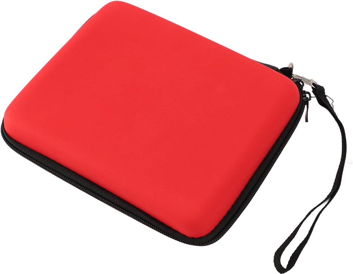 Draagtas voor 2DS console en accessoires, harde beschermhoes voor op reis, met 8 speelplaatsen en binnenvak, polsband, Rood, handbagage