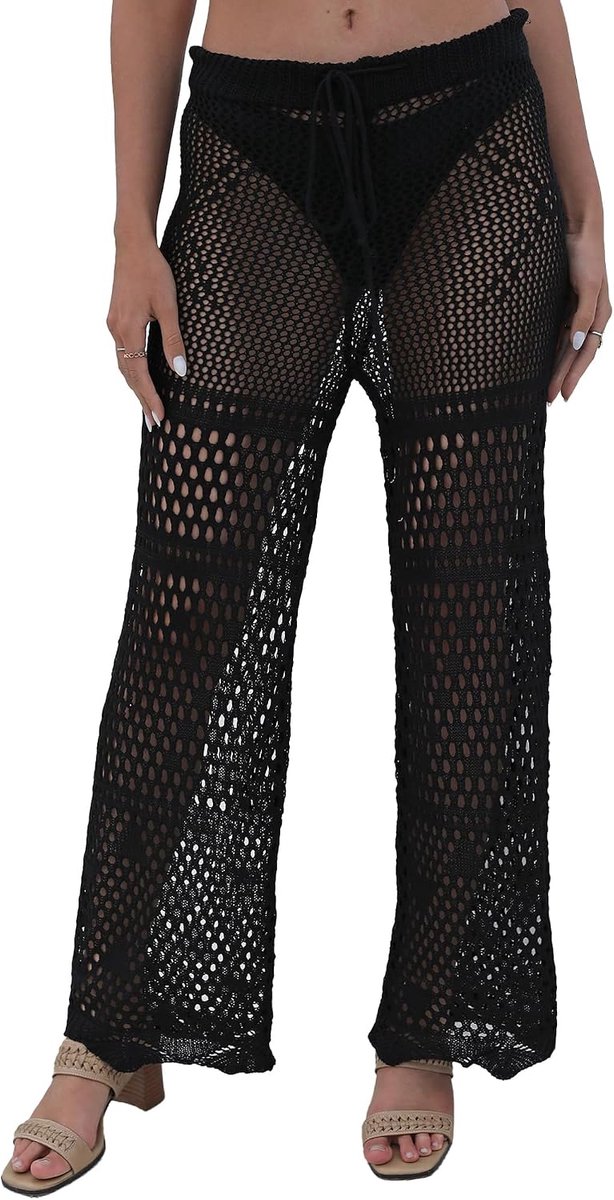 Strandbroek voor dames, gehaakte micro-uitlopende broek, bikini-cover-up, flared pants, S-M