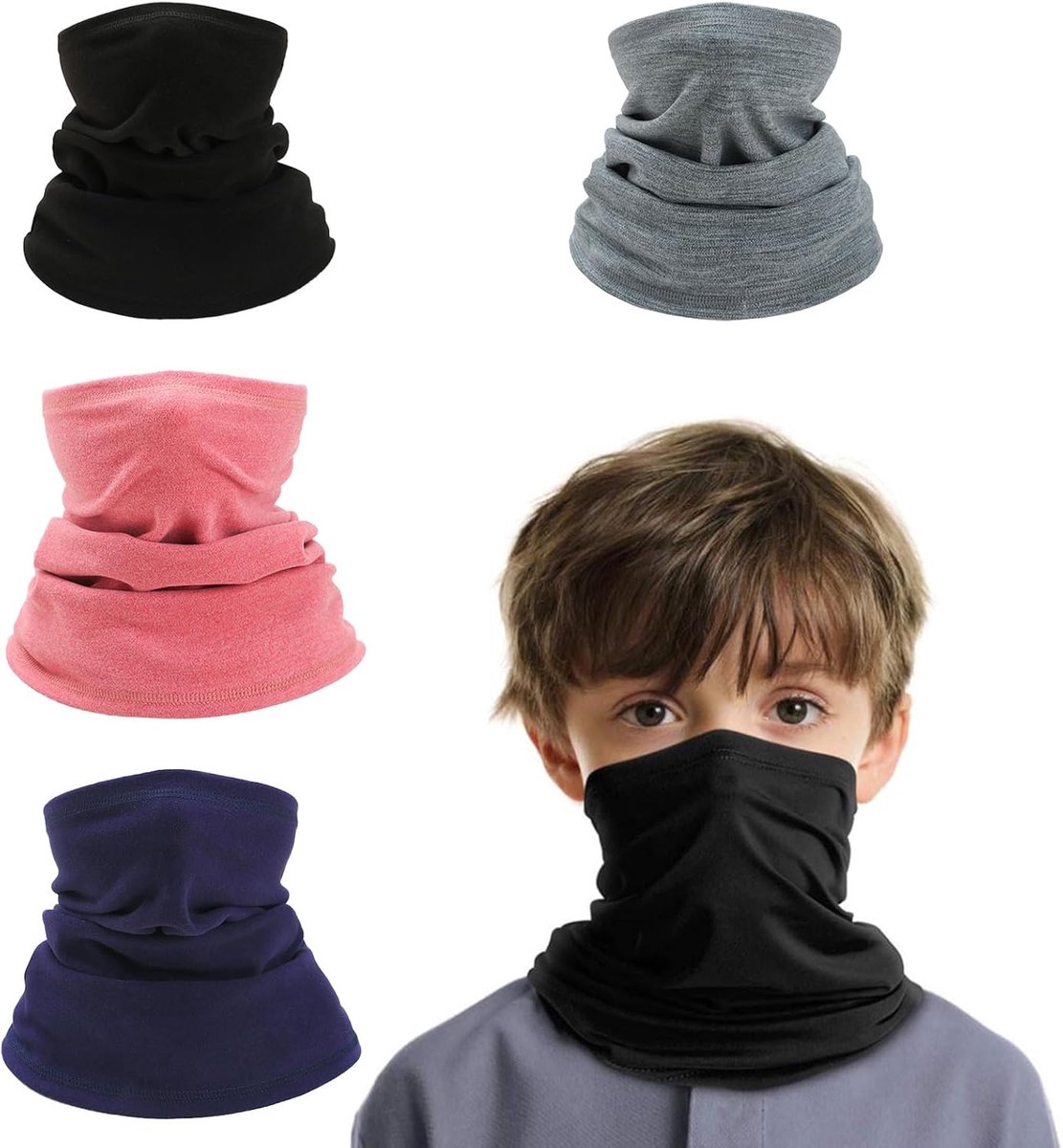 Set van 4 kinderhalswarmers, winter, winddicht, multifunctioneel, skimasker, sjaal voor jongens en meisjes