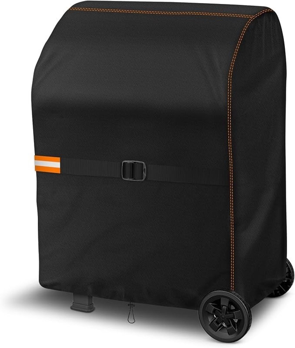 Livatto barbecuehoes 90x70x110 cm – waterdichte en windbestendige afdekhoes voor gasbarbecue, zwart met oranje accenten