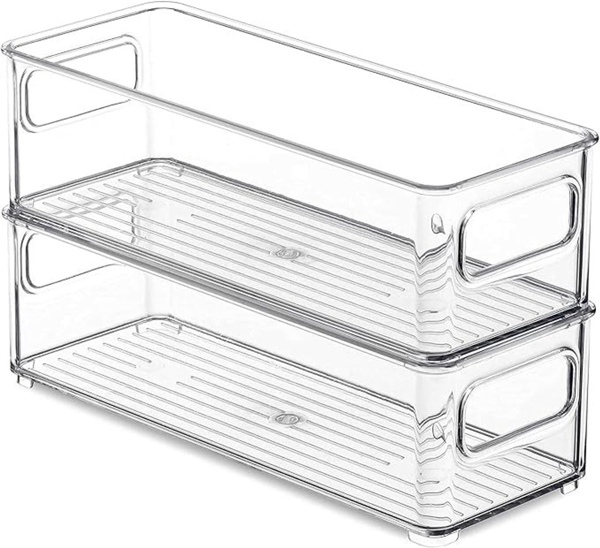 Livatto Koelkast Organizer Set van 2 – Stapelbare Transparante Keukenopbergers met Handgrepen – 25 x 7,5 x 9,5 cm