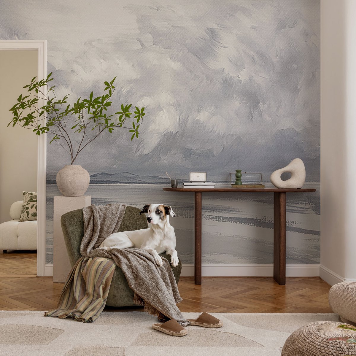 Coloray Vliesbehang - Grijs Snellijm Behang - 104x70 cm - Een Storm Aan De Horizon Muurschildering - Gang behang Deel - Fotobehang Vlies - Slaapkamer behang