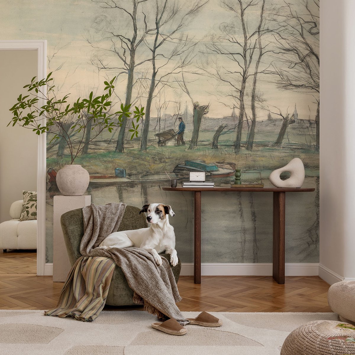 Coloray Vliesbehang - Grijs Snellijm Behang - 104x70 cm - Winterlandschap Muurschildering - Slaapkamer behang Landschappen - Fotobehang Vlies - Gang behang