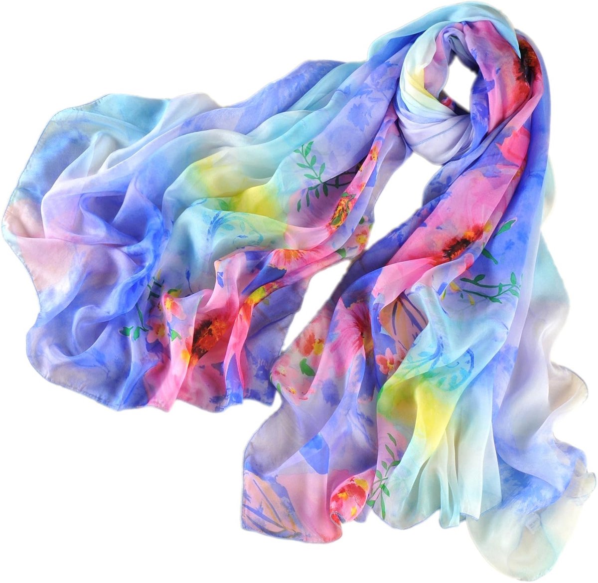 oversized chiffon zijden sjaal bloemenprint