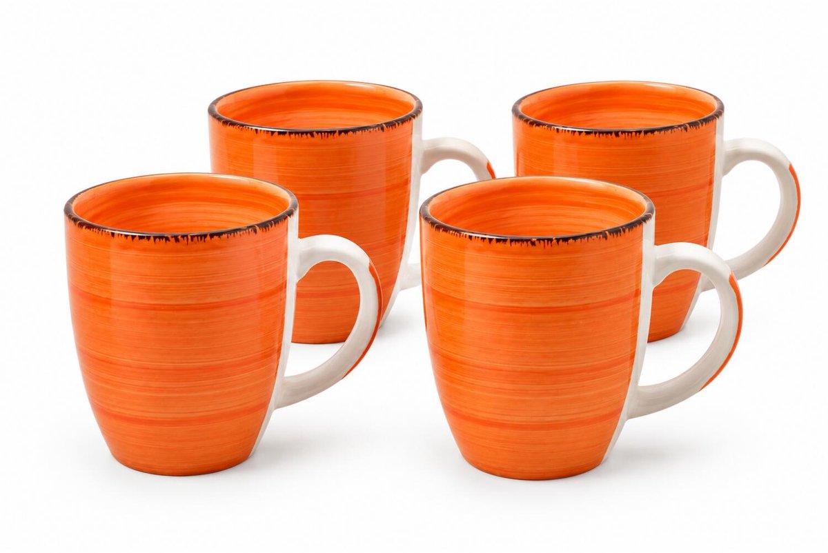 Bellatio Design Koffiemok Colourful Morning - 4x - oranje - keramiek - 340 ml - theemokken