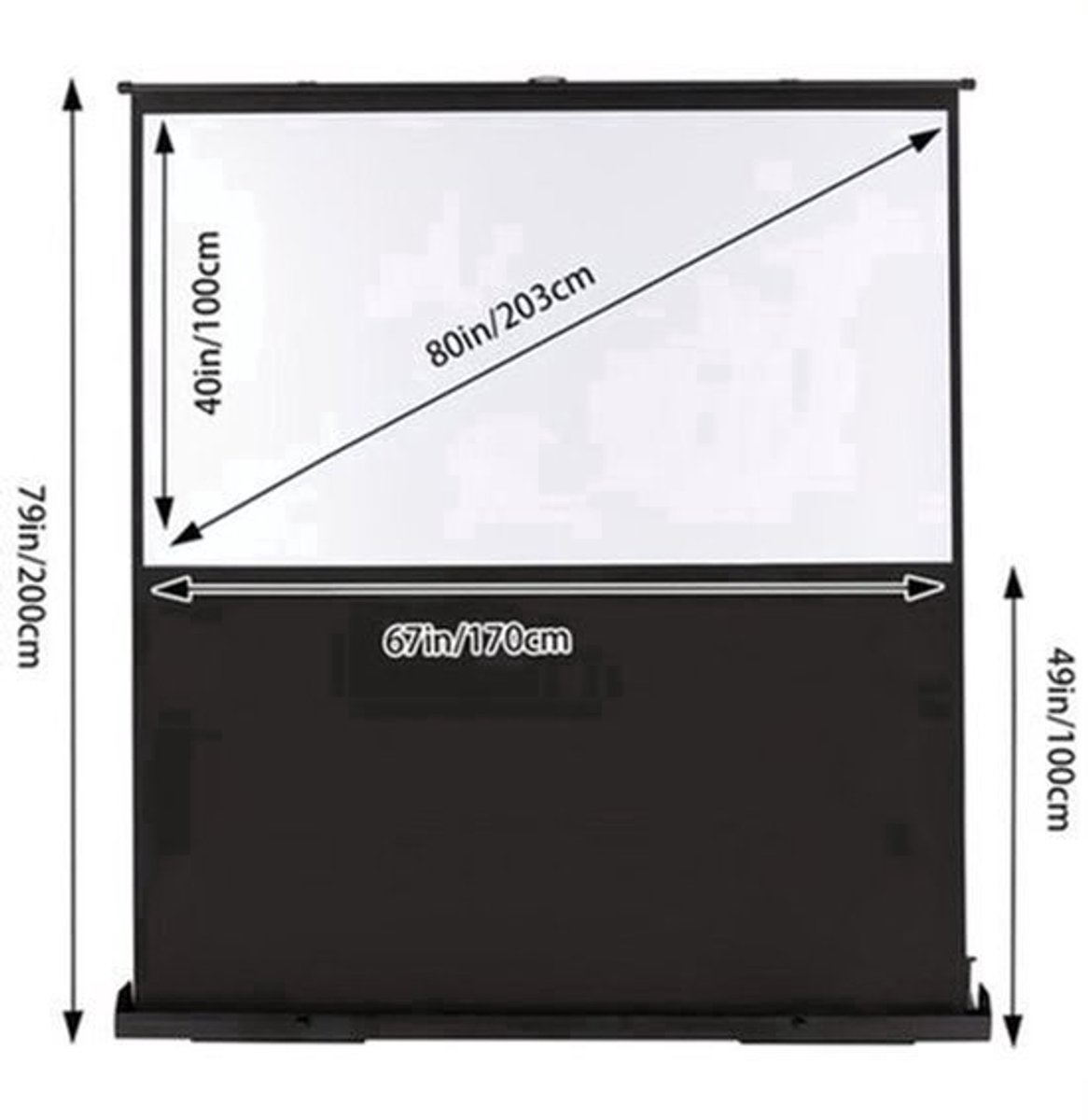 80-Inch Projectiescherm – Draagbaar Scherm – Opvouwbaar Projectie Doek – Presentatiescherm – Buiten Scherm – Fiberglass Oppervlak – Stevig Metalen Frame Met Vloerstandaard