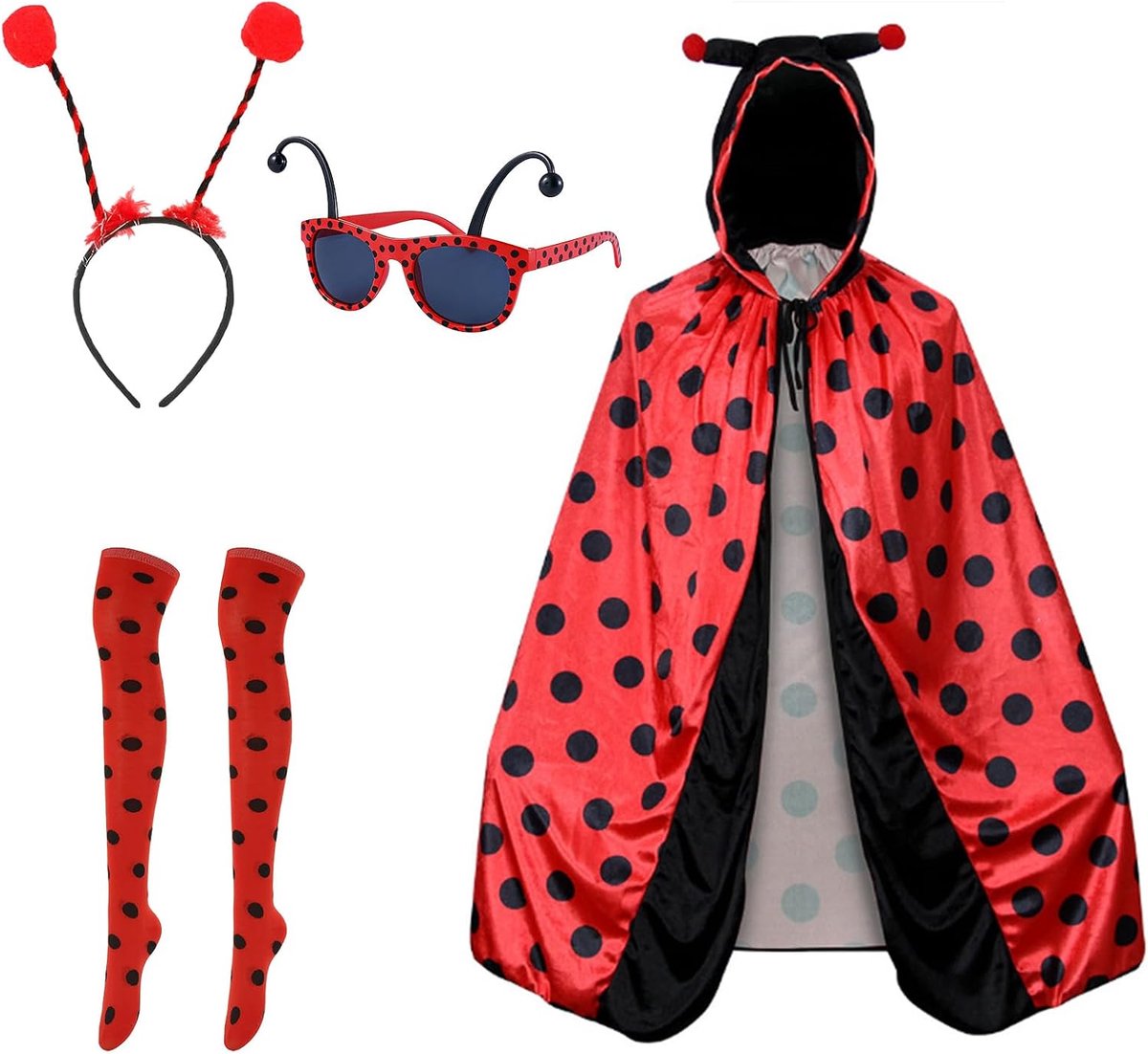 Complete set voor dames met cape, bril, haarband, panty voor kinderen en volwassenen cm, carnaval, themafeest
