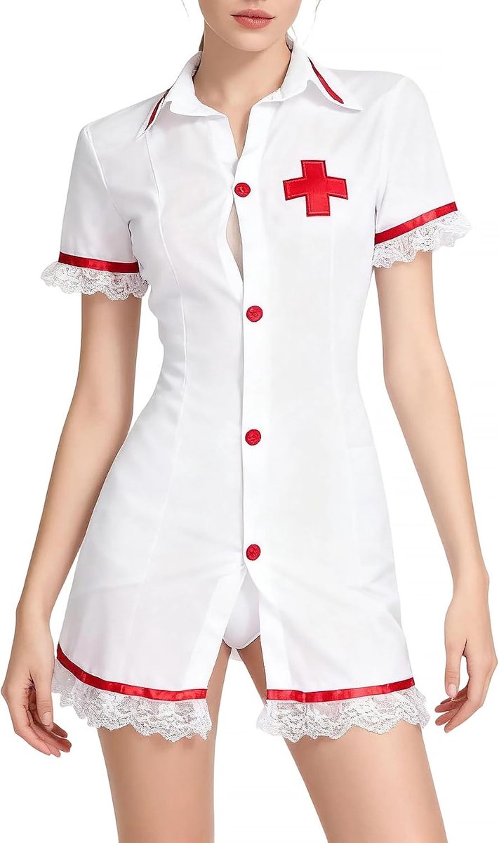 Verpleegsterkostuum voor dames, transparant, cosplay, lingerieset, verpleegster-outfit, kant, babydoll, verzorgingsuniformen, rollenspel, jurk met string, nachtkleding, Halloween, party