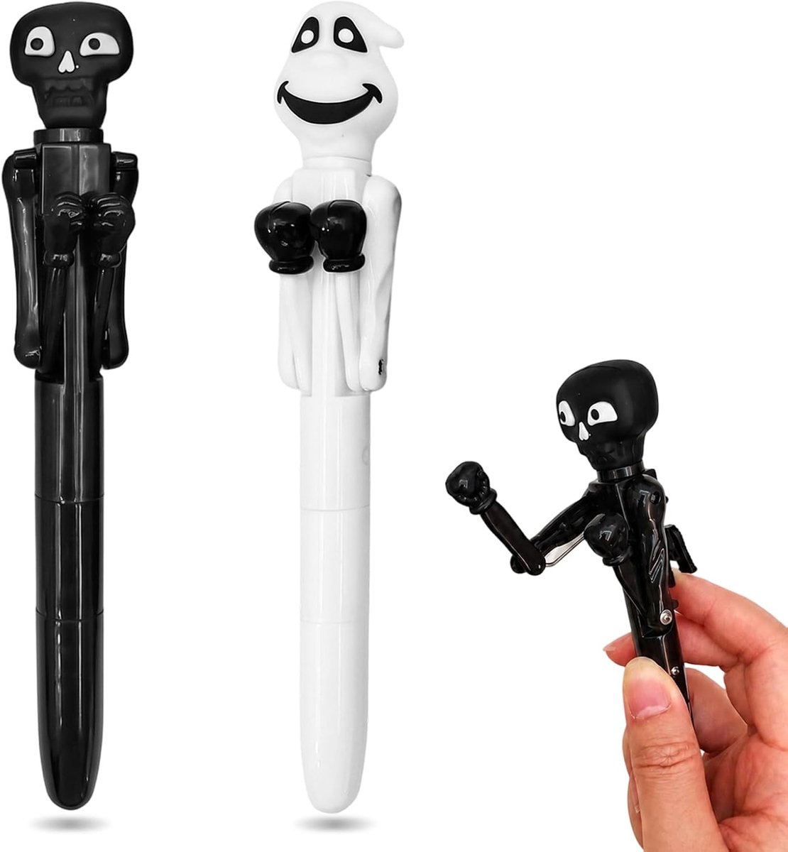 2 stuks balpen, Halloween-kulis als geest en skelet, met blauwe vulling, perfect voor kantoor, school, dagelijks gebruik, feestjes en kostuumfeesten
