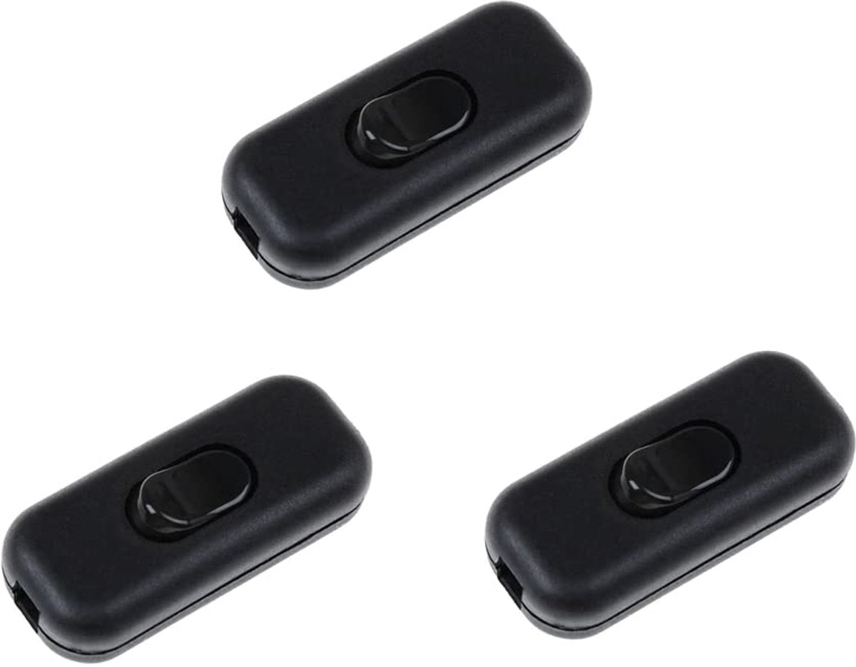 3 stuks tussenkabelschakelaar, 250 V/6 A, voor vloer- en tafellamp, inline 2 of 3 lijnen (zwart)
