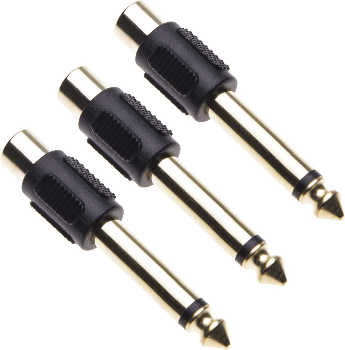 6,35 mm mono naar RCA phono audio-adapter 1/4 "mannelijke plug naar 1 vrouwelijke RCA-aansluiting voor hifi, luidsprekers, versterker, gitaar, bas, keyboard, stage piano, synthesizer, vergulde converter (pak van 3)