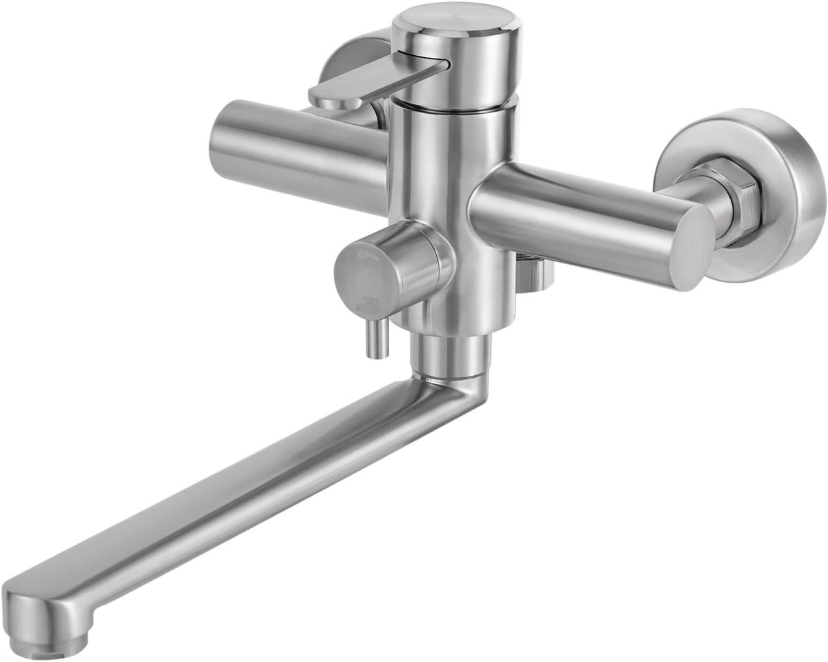 360° draaibare waterkraan keuken wandmontage wandarmatuur zilver roestvrij staal wandkraan mengkraan waterbesparende kraan instelbaar keuken wandarmatuur met spuitpistool