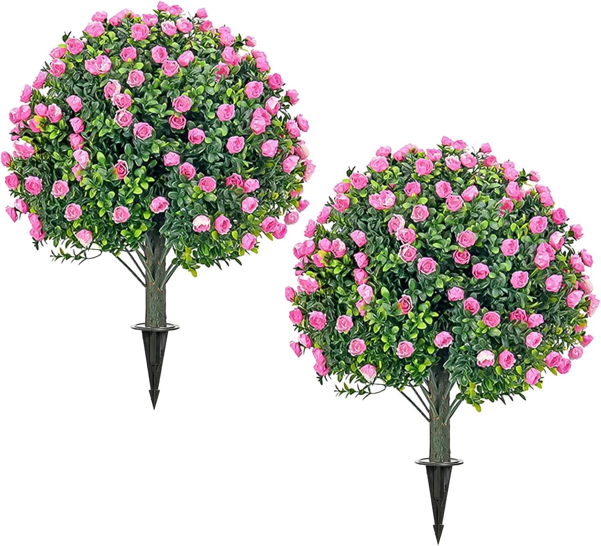 60 cm Kunstplant Bolvormig Set van 2 Realistische Kunst Bomen met Grondpin Decoratie voor Tuin Terras Balkon Bruiloft & Kerst