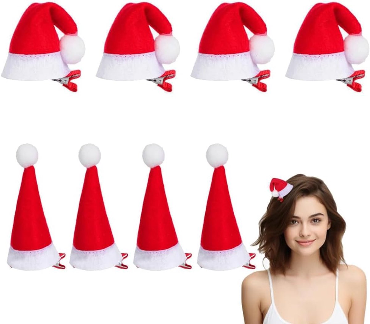 Haarspelden, mini-kerstmuts-haarspelden, 8-delige kerstmuts-haarspelden, kerstdecoratie, haarspelden voor kinderen en volwassenen
