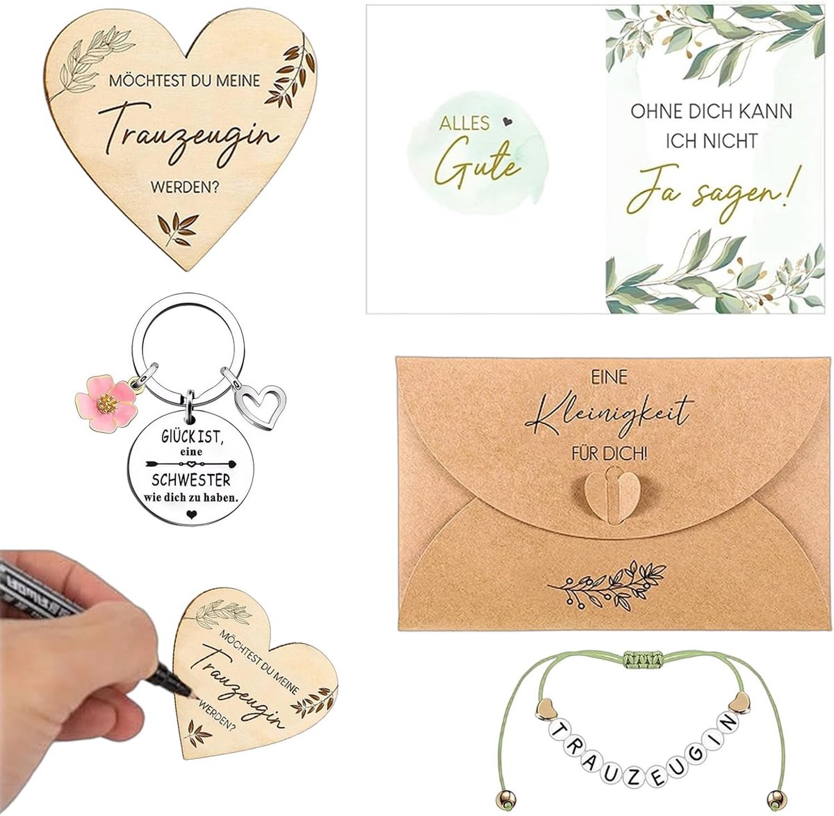 Handgemaakt Sieraad met Houten Plaat en Bedankkaart – Speciale Uitnodiging voor Bruidsmeisje, Inclusief Handgemaakte Cadeauset