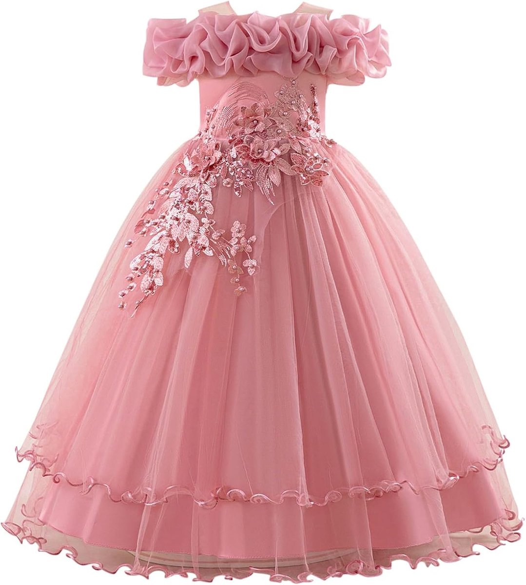 Feestjurk voor meisjes, pailletten, tule, prinses, avond, show, verjaardag, bruiloft, mouwloos, elegant, kinderen, mode, chic, A149
