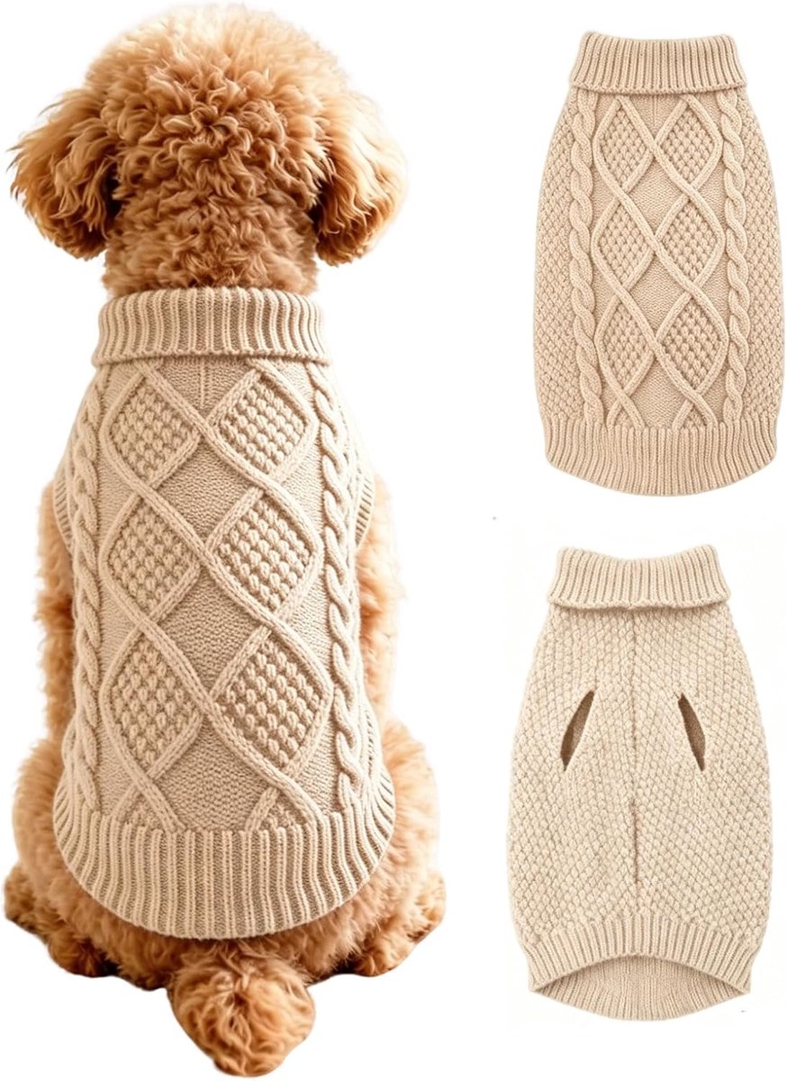 Truien, zachte gebreide trui huisdier outfit met riemgat, winterjas warme truien voor kleine, middelgrote en grote honden, zachte warme huisdiergebreide kleding voor herfst