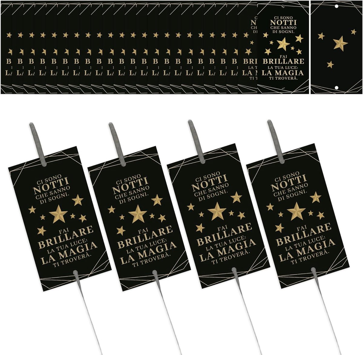 Etiketten voor glinsterende sterren voor feestdagen (sterren_zwart_goud)