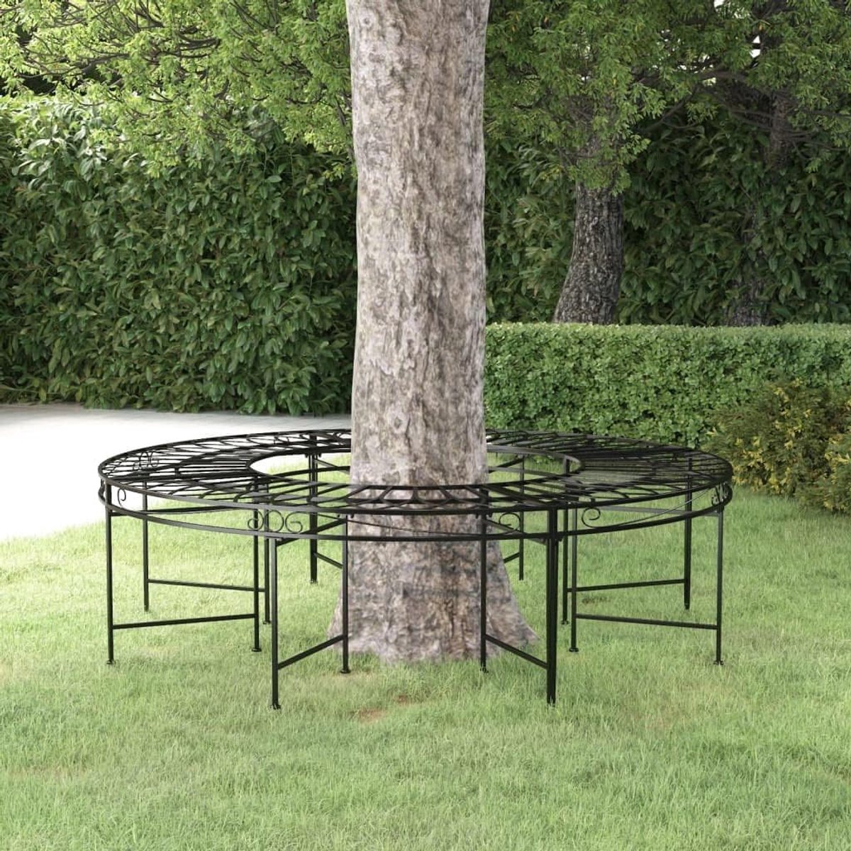 Boombank van staal Ø160 cm zwart, 1 stuks, tuinbank ronde bank voor terras en binnenplaats, weerbestendige metalen bank met rondom design voor buiten