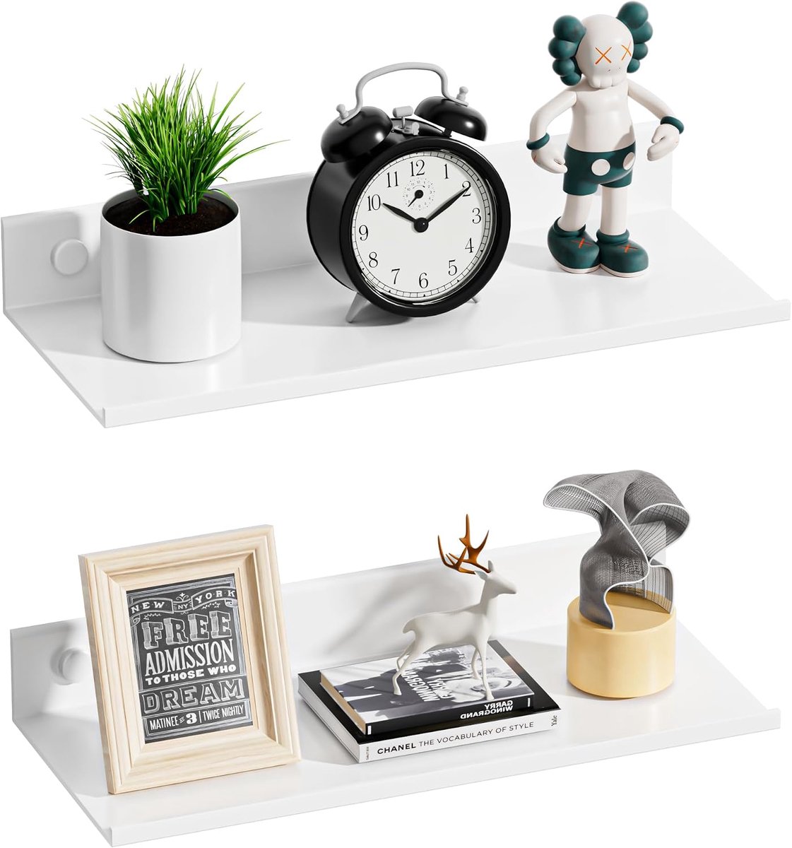 30 cm wandplank, wit, set van 2 stuks, moderne metalen zwevende plank, badkamerrek, muur, decoratieve zelfklevende plank, wandplank voor woonkamer, slaapkamer, eetkamer, kantoor